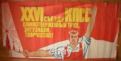 102x207 Large Original Soviet Russian POSTER Congres CPSU USSR propaganda banner
