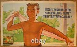 1950 Soviet Russian Original Poster Pioneer tempers himself doing USSR agitation