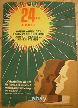 1955 Soviet Russian Original POSTER Peace World Youth Day against Colonialism