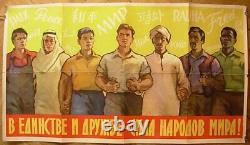 1958 Rare Original Soviet Russian Poster Unity and friendship are power USSR