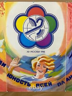 1985 Original Vintage Russian Soviet Art Poster USSR Children Olympics Peace