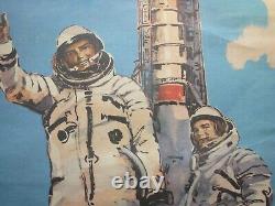 1989 ORIGINAL SOVIET Russian POSTER Cosmonaut USSR space astronaut rocket
