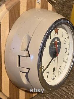CCCP Soviet era Russian Submarine clock with key, works, Kauahguyckue