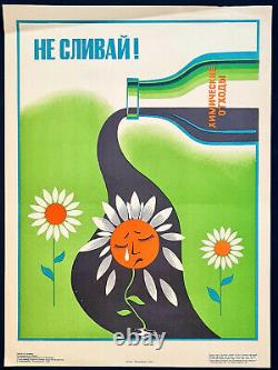 Do Not Drain Chemical Wastes 1982 Ussr Soviet Russian Nature Care Green Peace