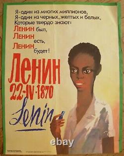 ORIGINAL SOVIET Russian POSTER I'm one of black yellow whit Lenin against racism
