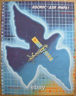 ORIGINAL SOVIET Russian POSTER Space for Peace USSR propaganda dove satellite