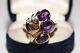 Old Original Soviet Russian 14k Gold Natural Diamond And Amethyst Decorated Ring