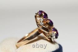 Old Original Soviet Russian 14k Gold Natural Diamond And Amethyst Decorated Ring