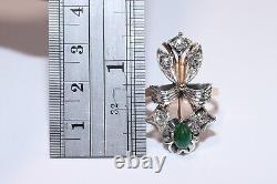 Old Original Soviet Russian 14k Gold Natural Diamond And Cabochon Emerald Ring