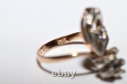Old Original Soviet Russian 14k Gold Natural Diamond Decorated Ring