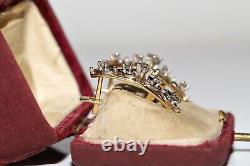 Old Original Vintage 18k Gold Soviet Russian Natural Diamond Decorated Earring