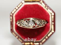 Old Original Vintage Soviet Russian 14k Gold Natural Diamond Decorated Ring
