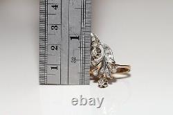 Old Original Vintage Soviet Russian 14k Gold Natural Diamond Decorated Ring