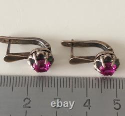 Original Vintage Russian Ruby Earrings Gilt Sterling Silver 875 Soviet Jewelry