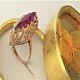 Original Vintage Russian Soviet Rose Gold 583 14k Marquise Ring Ruby Size 8 Ussr