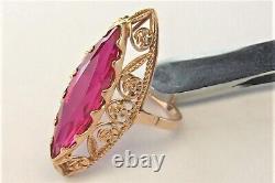 Original Vintage Russian Soviet Rose Gold 583 14K Marquise Ring Ruby Size 8 USSR