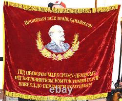 Original Vintage. Soviet Russian Lenin Flag Banner. Heavy Velvet. USA Seller
