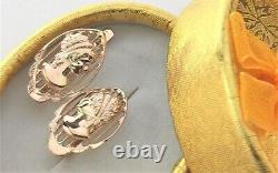 Original Vintage Soviet Russian Rose Gold 583 14K Earrings Cameo Jewelry USSR