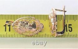 Original Vintage Soviet Russian Rose Gold 583 14K Earrings Cameo Jewelry USSR