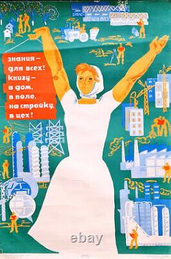 Read Books & Be Educated 1966 Original Vintage Soviet Russian Communist Poster