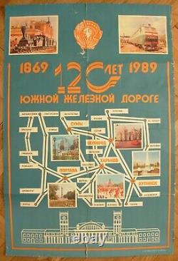 Soviet Russian Original POSTER 120-anniversary of South railway USSR train