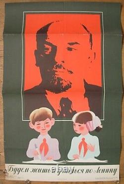 Soviet Russian Original Poster Savostyuk Live and study Lenin Pioneer propaganda