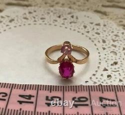 Vintage Ring Gold 583 14K Ruby Amethyst Women's Jewelry Soviet Russian 2.73 gr