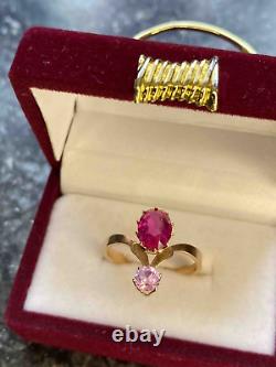 Vintage Ring Gold 583 14K Ruby Amethyst Women's Jewelry Soviet Russian 2.73 gr