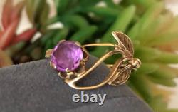 Vintage Ring Gold 583 14K Women's Jewelry Amethyst Soviet Russian Rare Rose 20th