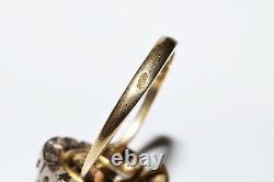 Vintage Soviet Russian 18k Gold Natural Diamond Decorated Flowers Style Ring