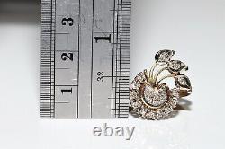 Vintage Soviet Russian 18k Gold Natural Diamond Decorated Flowers Style Ring