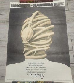 Vtg 1988 Original Soviet Art Poster USSR Anti Drugs Addiction 1824